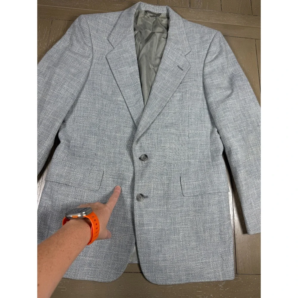 Vtg Christian Dior Blazer Men Light Blue 40R Textured Weave Two Button Jacket
